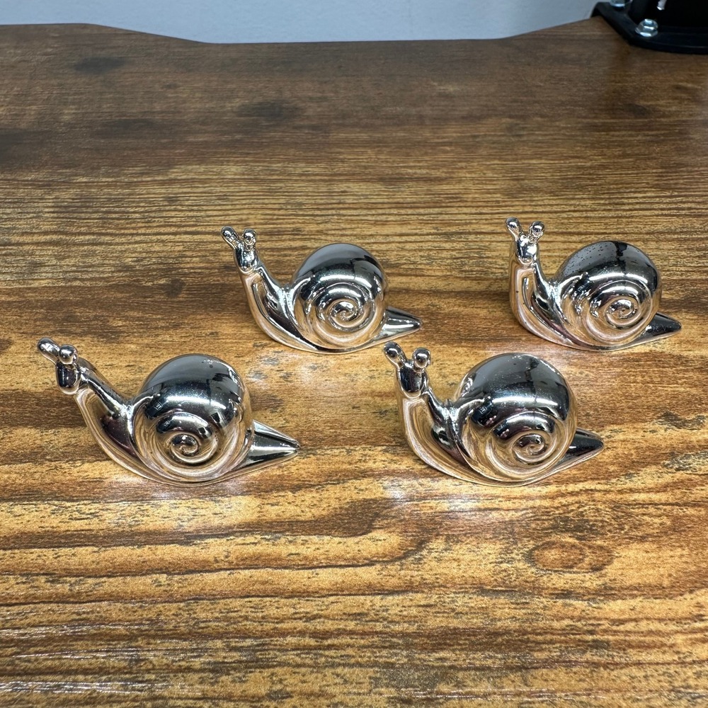 Vintage Set of 4 Silver Plated Snail Figurines Place Card Holders Japan Decor